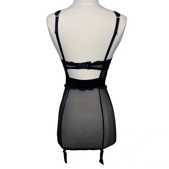 Victorias Secret 34D Black Lace Underwire Sexy Lingerie Teddy Garter Clip Dress - Picture 8 of 12